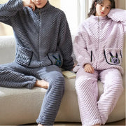 パジャマ カップル 秋冬 コーラルフリース 裏起毛 厚手 長袖 セット メンズ 保温 ルームウェア ID3743