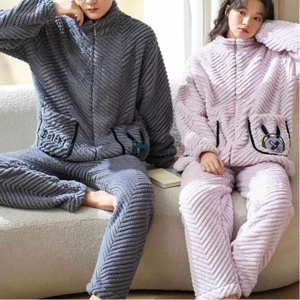パジャマ カップル 秋冬 コーラルフリース 裏起毛 厚手 長袖 セット メンズ 保温 ルームウェア ID3743