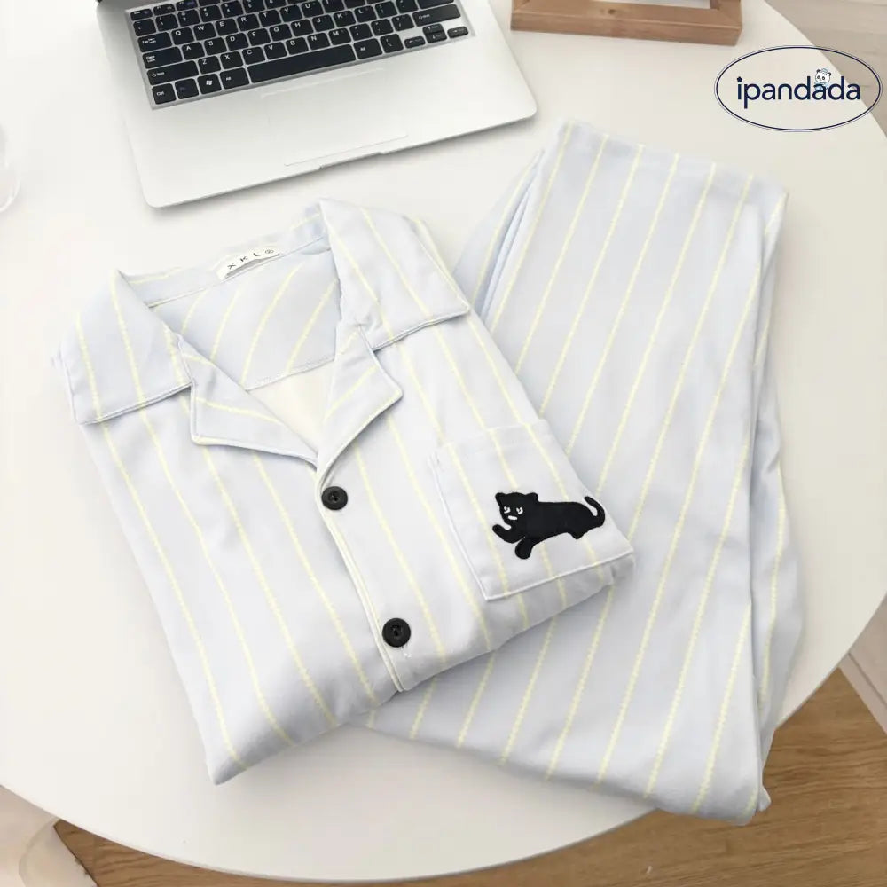 パジャマ カップル 秋冬 ストライプ カートゥーン カーディガン 長袖 男性用 女性用 暖かい ホームウェア ID4122