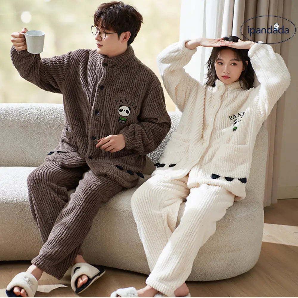 パジャマ カップル用 冬 コーラルフリース 裏起毛 厚手 保温 フランネル かわいい ルームウェア セット ID3746