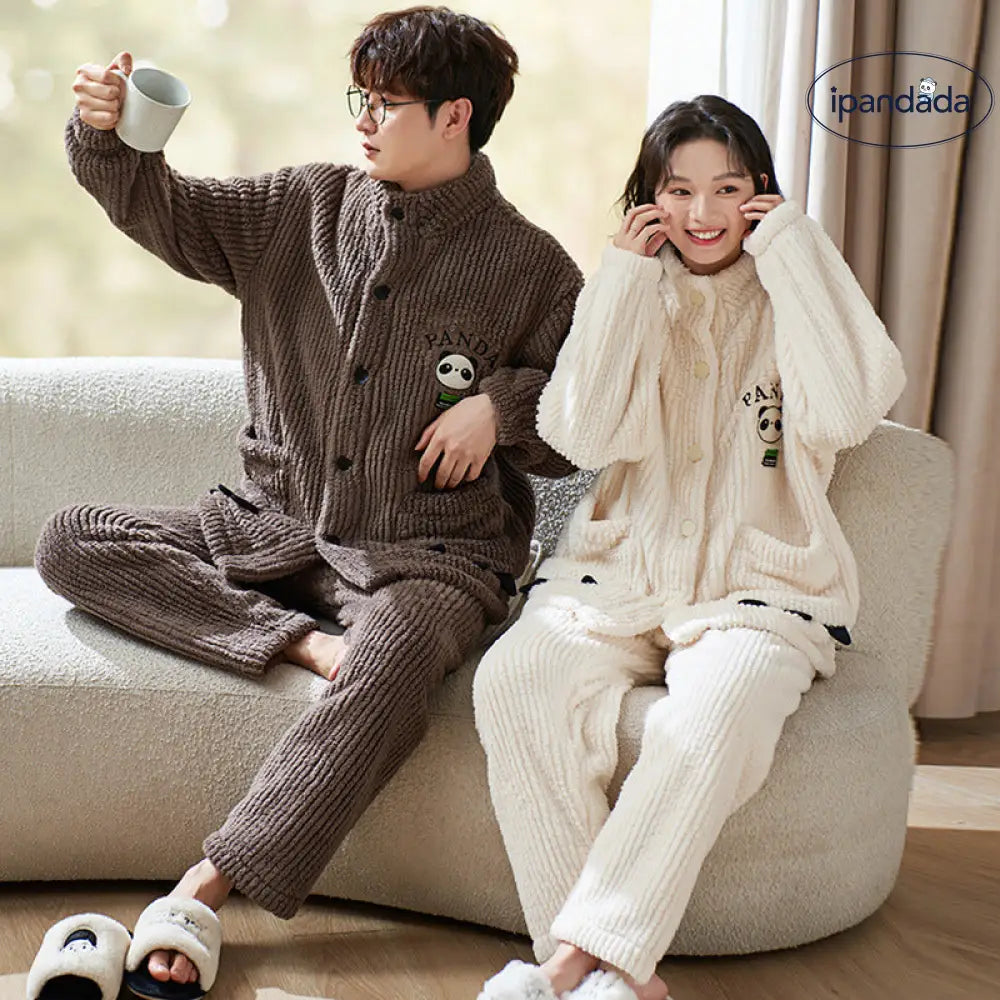 パジャマ カップル用 冬 コーラルフリース 裏起毛 厚手 保温 フランネル かわいい ルームウェア セット ID3746