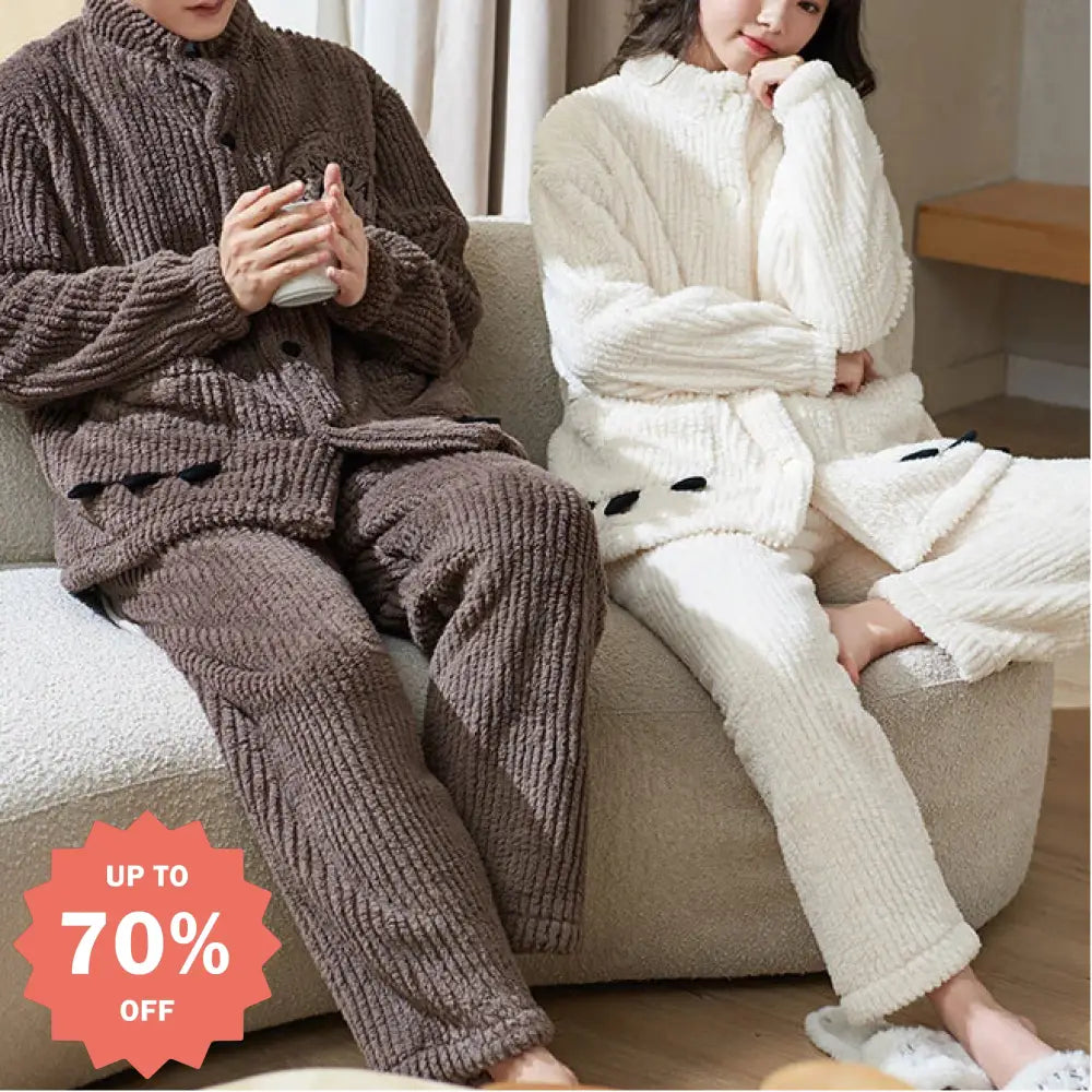 パジャマ カップル用 冬 コーラルフリース 裏起毛 厚手 保温 フランネル かわいい ルームウェア セット ID3746