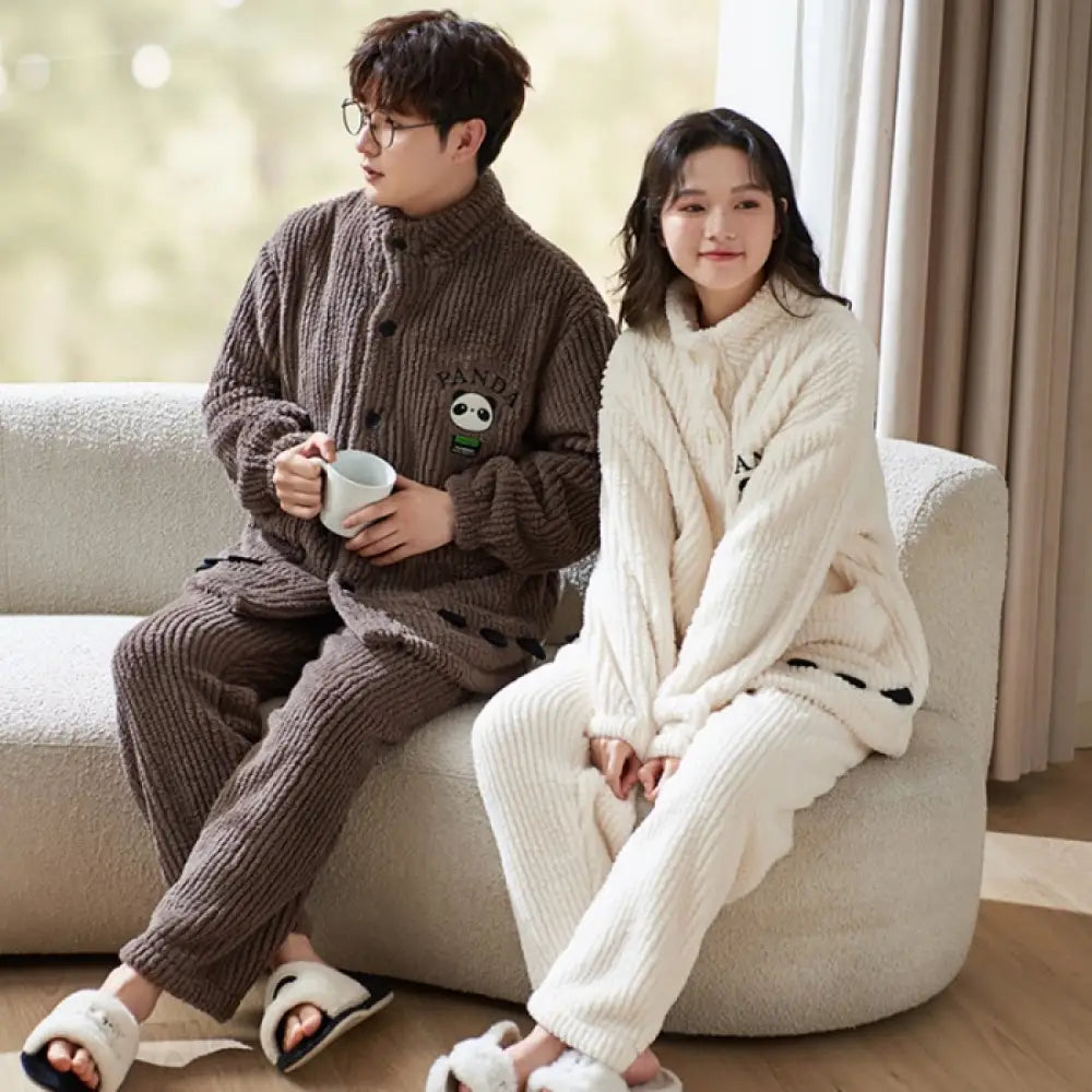 パジャマ カップル用 冬 コーラルフリース 裏起毛 厚手 保温 フランネル かわいい ルームウェア セット ID3746 写真通り / レディースＭ
