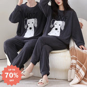 パジャマ カップル用 冬用 フリース プルオーバー 長袖 ルームウェア セット シンプル カジュアル ID3763 タイプ① / レディースＭ