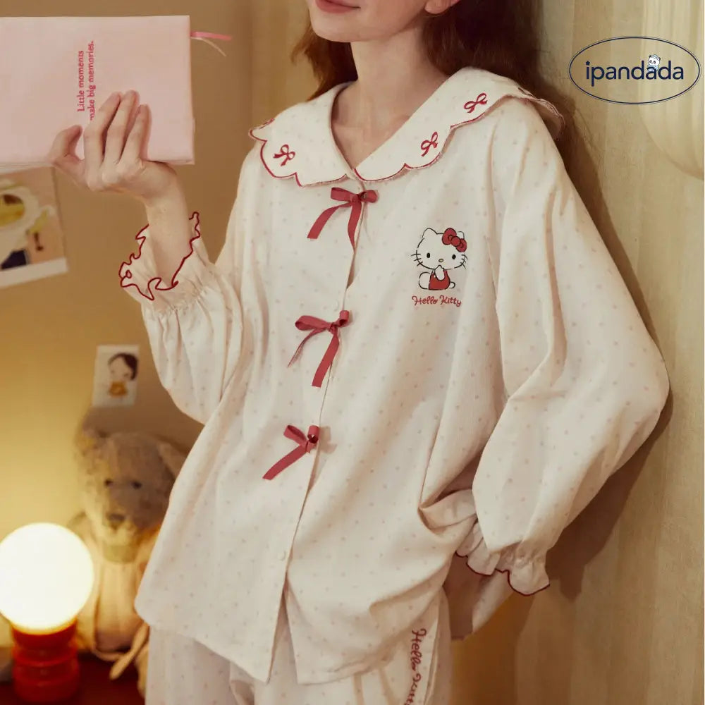 パジャマ カートゥーン 新作 スイートカラー リボン付き レディース 春秋用 ID3802