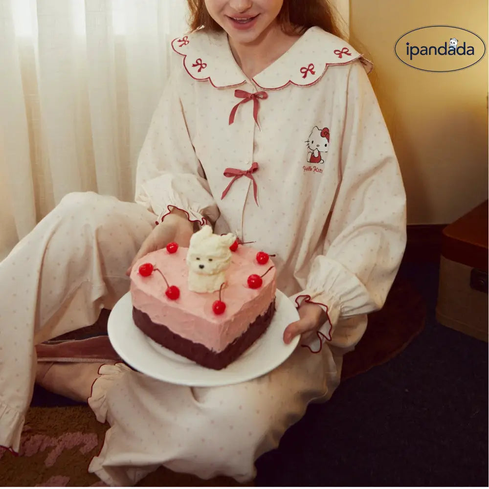 パジャマ カートゥーン 新作 スイートカラー リボン付き レディース 春秋用 ID3802