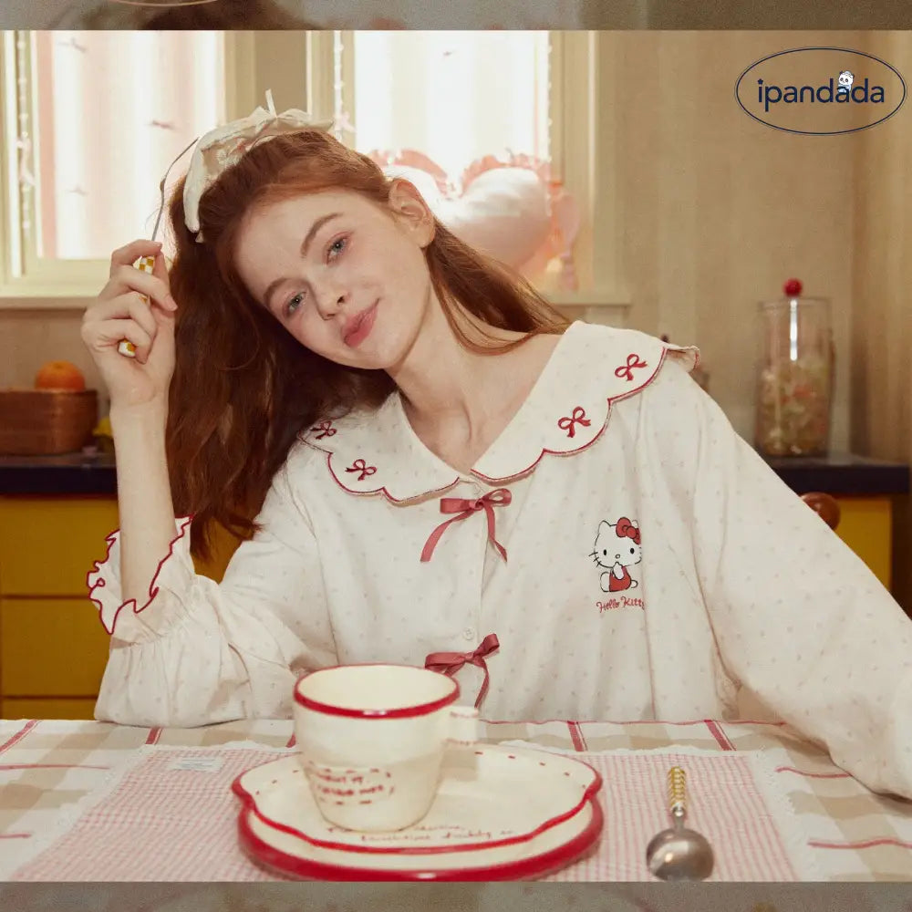 パジャマ カートゥーン 新作 スイートカラー リボン付き レディース 春秋用 ID3802