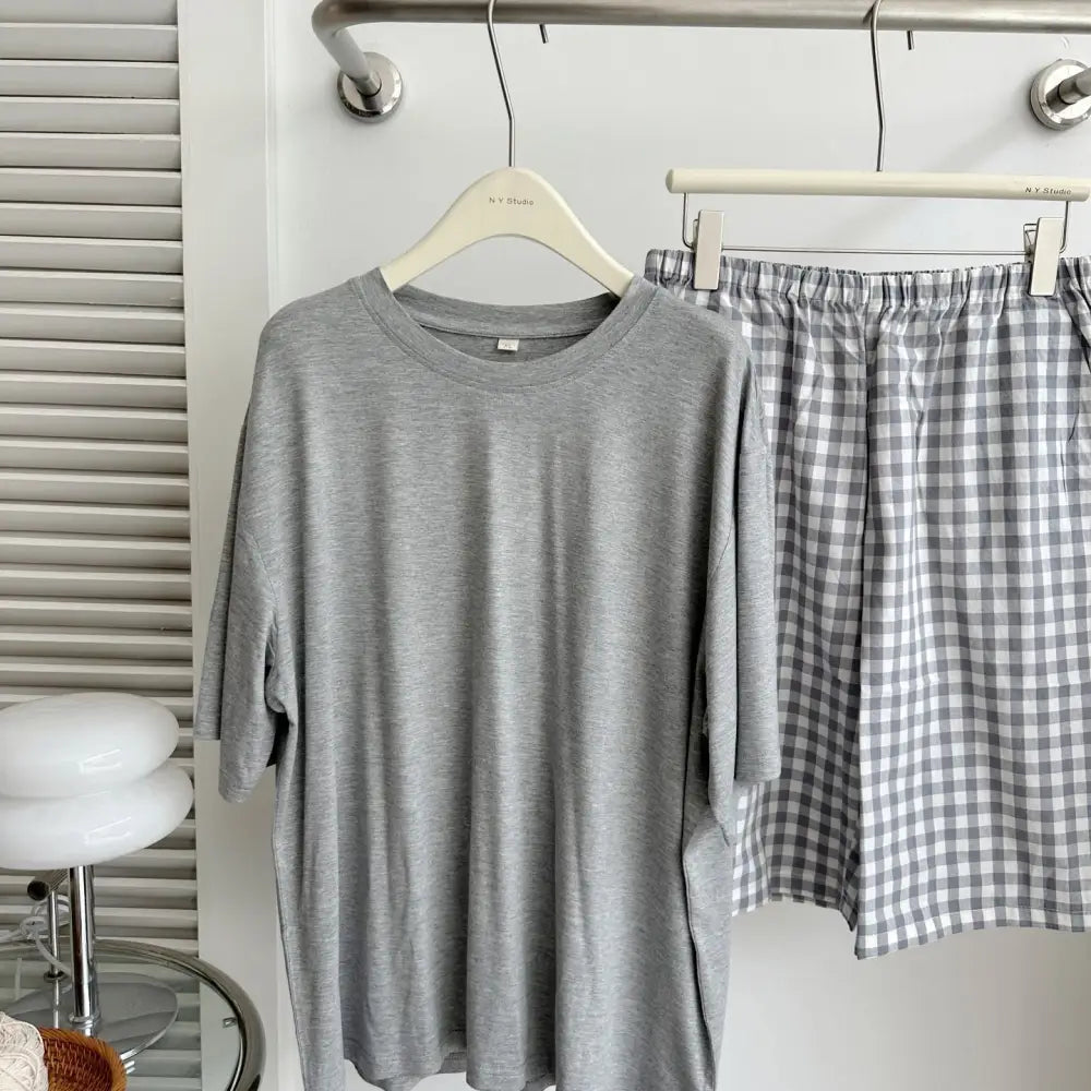 ID1021 パジャマ メンズ 4色展開 夏用 モダール トップス 綿 ワイドショートパンツ セット 快適 通気性抜群 ルーズ ホームウェア グレー / L メンズ＞セットアップ