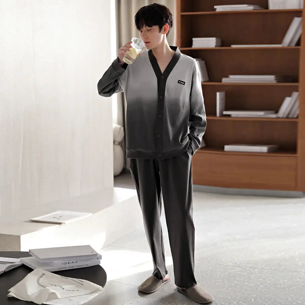 パジャマ メンズ カーディガン部屋着 上下 セット 長袖 長ズボン 大きいサイズ ルームウェア 寝巻き 薄い セットアップ ID4497 タイプ② / L メンズ＞セットアップ