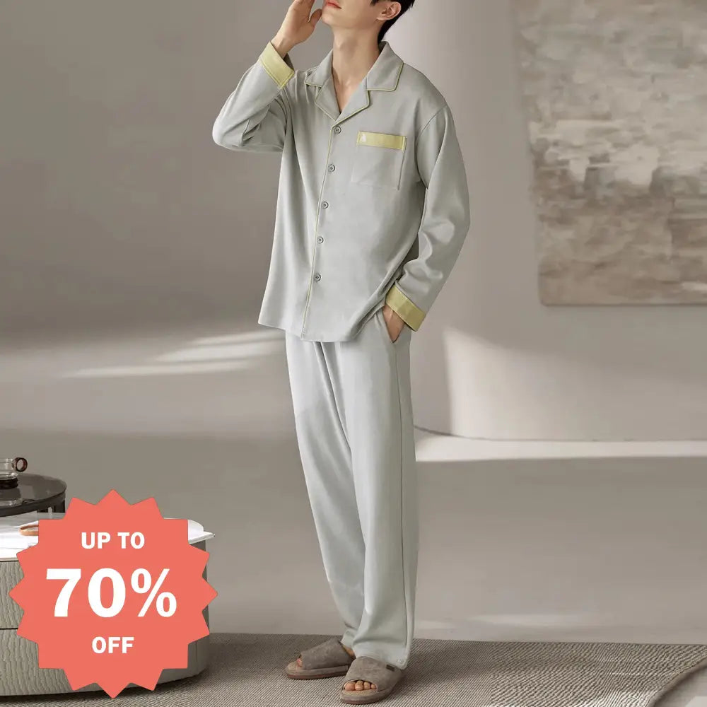 パジャマ メンズ カーディガン部屋着 上下 セット 長袖 長ズボン 大きいサイズ ルームウェア 寝巻き 薄い セットアップ ID4497 タイプ① / L メンズ＞セットアップ