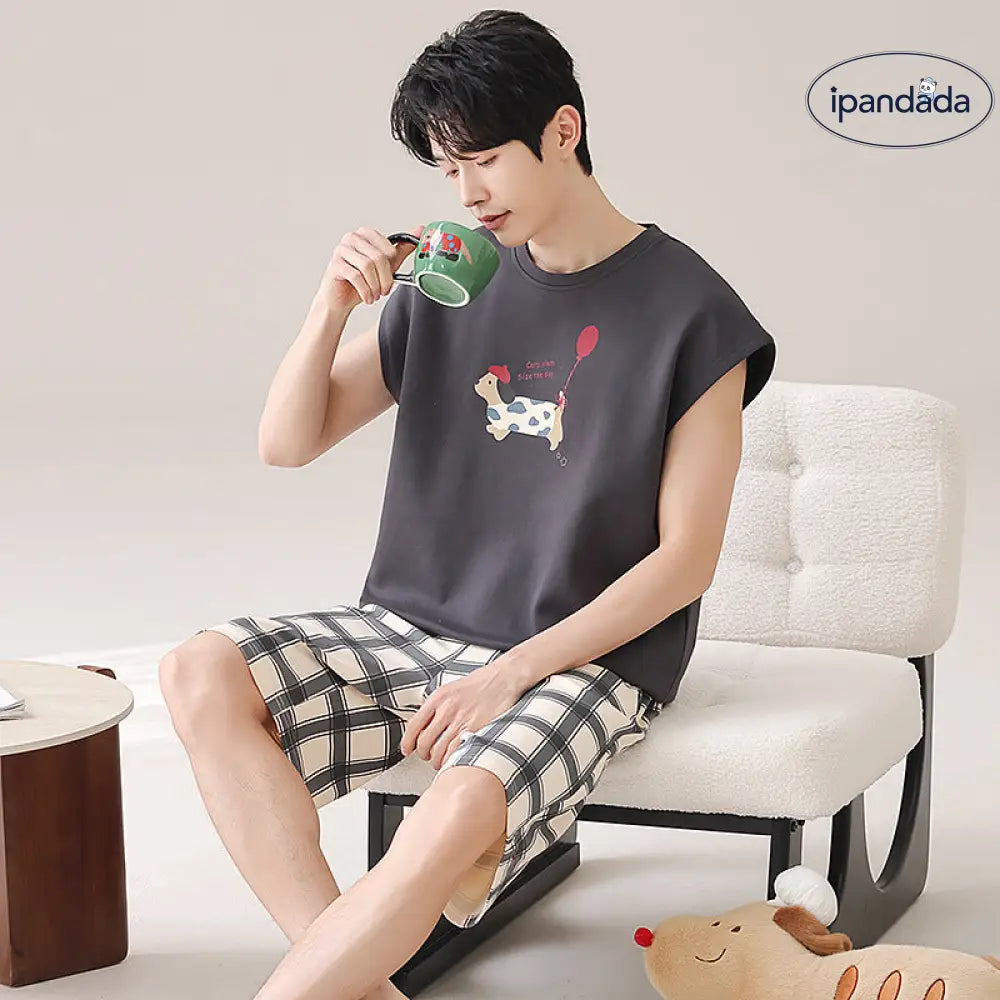 ID945 パジャマ メンズ プラスサイズ 夏用 半袖 セット プレミアム ホームウェア カートゥーン キュート タンクトップ ルームウェア 部屋着 通気性抜群 洗濯可能 メンズ＞セットアップ