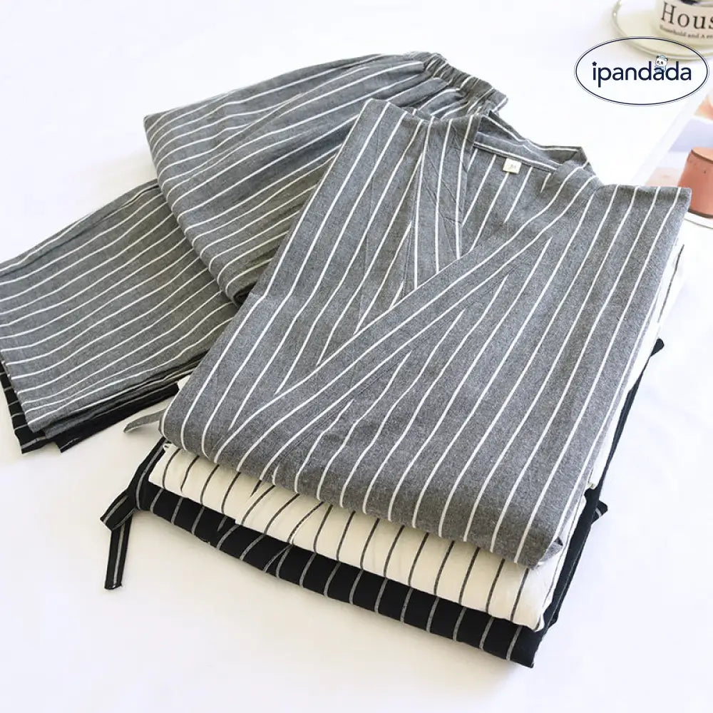 ID951 パジャマ メンズ 寝るテコ 夏 素材 しじら ストライプ 柄 父の日 紳士 男性 夏用 部屋着 納涼 寝巻き 温泉 旅 寝間着 寝巻き メンズ＞セットアップ