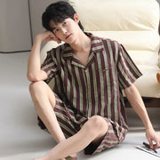 ID953 パジャマ メンズ 夏用 セット 梭織り 半袖 ショートパンツ プラスサイズ 父の日ギフト ホームウェア カップルセット タイプ① / L メンズ＞セットアップ