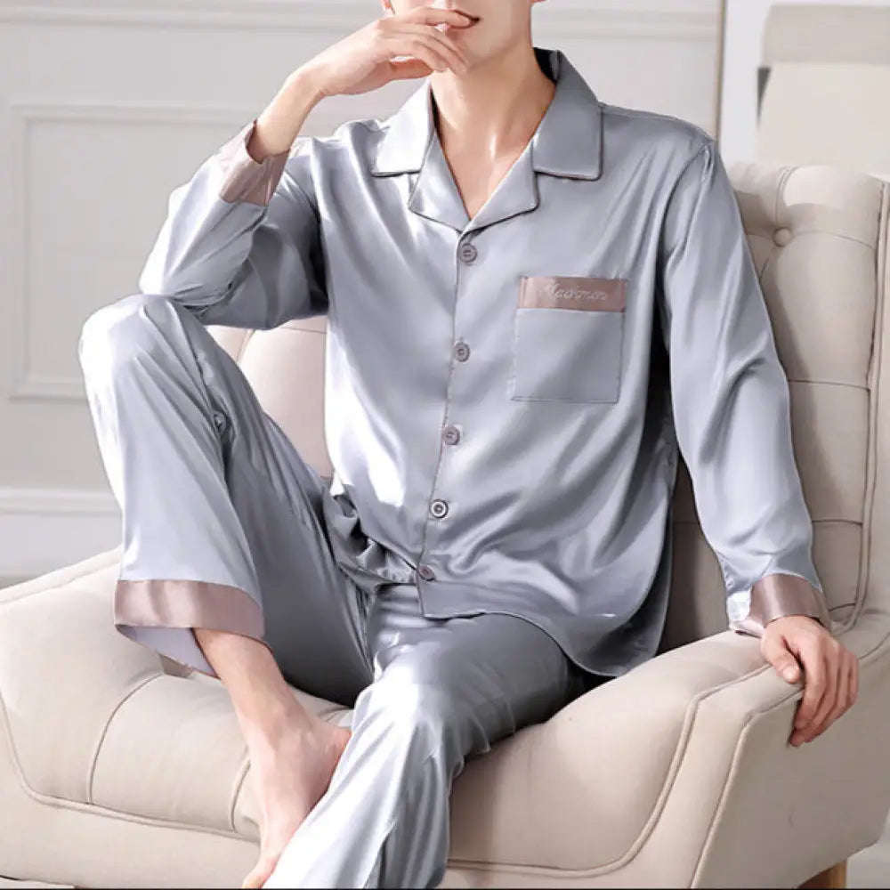 ID476 パジャマ メンズ 長袖 ルームウェア 前開き 秋 春 ルームウェア スムース 無地 パジャマ テーラー襟 テーラード 父の日 プレゼント 紳士 男性 旦那 入院 プレゼント ギフト 写真通り / L メンズ＞セットアップ