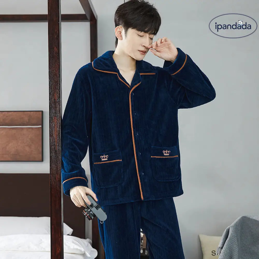 カップル パジャマ 男 秋冬 新作 ハイカラー ジッパー 加厚 長袖 コーラルフリース ルームウェア ID2936