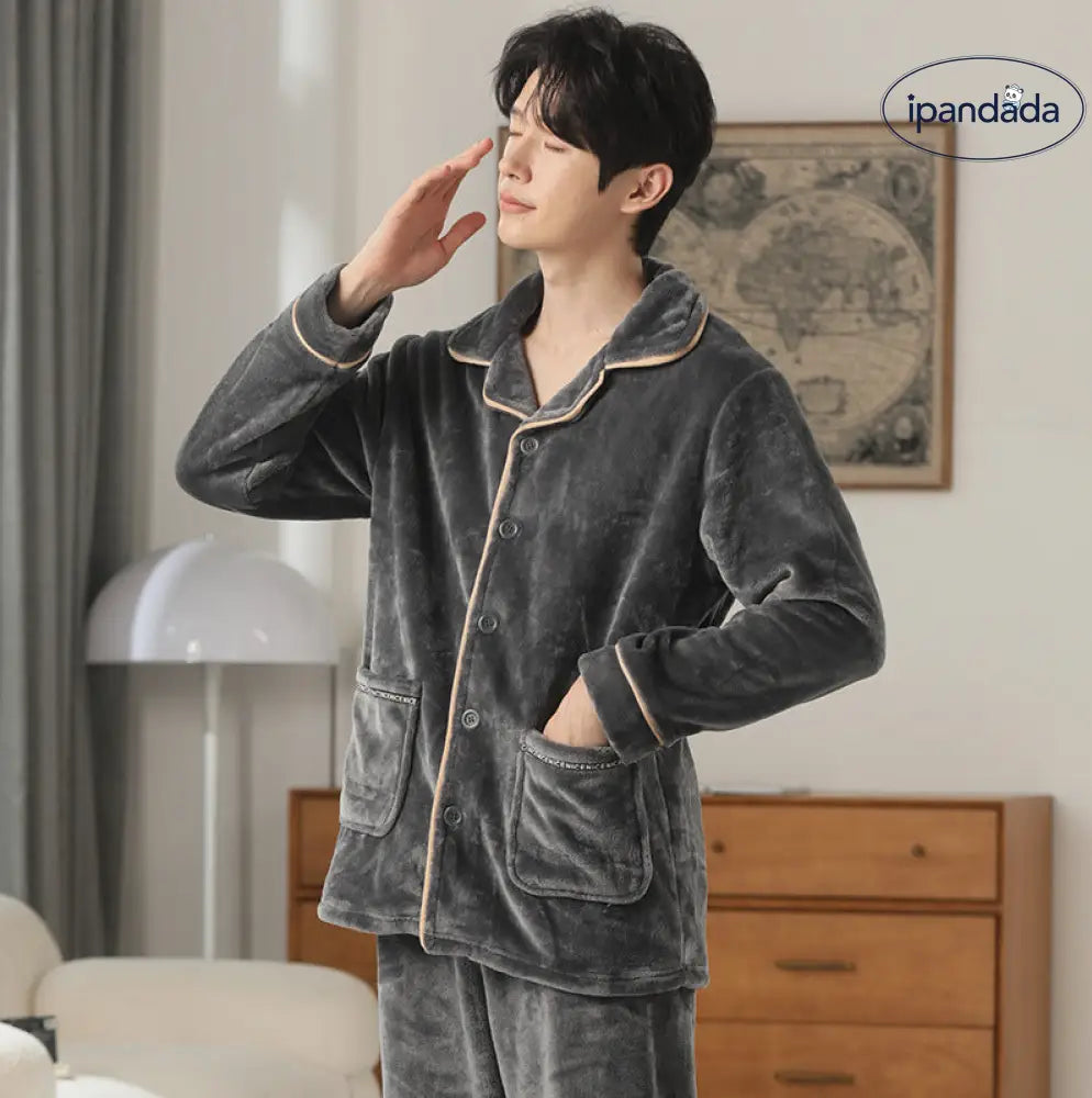 カップル パジャマ 男 秋冬 新作 ハイカラー ジッパー 加厚 長袖 コーラルフリース ルームウェア ID2936