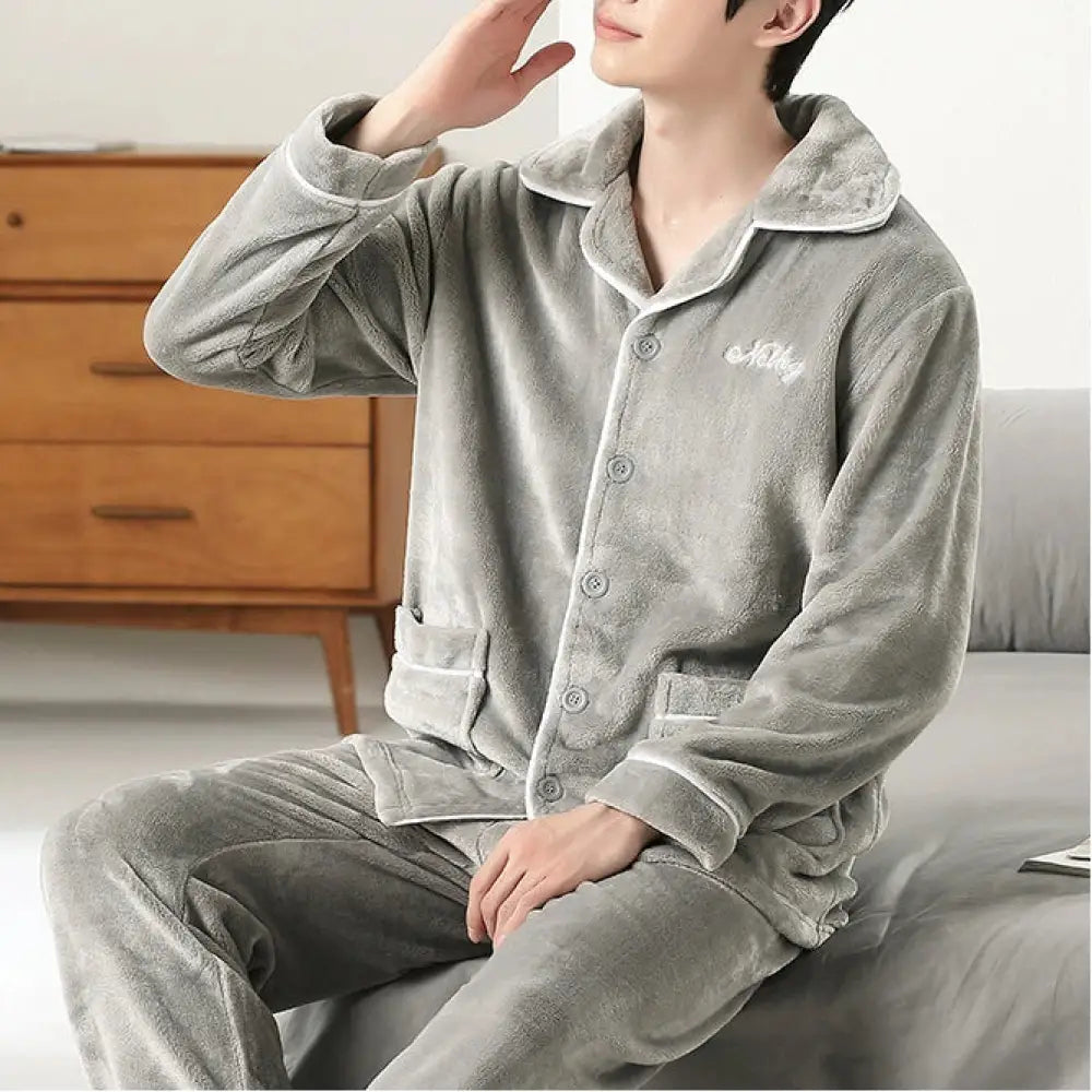 カップル パジャマ 男 秋冬 新作 ハイカラー ジッパー 加厚 長袖 コーラルフリース ルームウェア ID2936