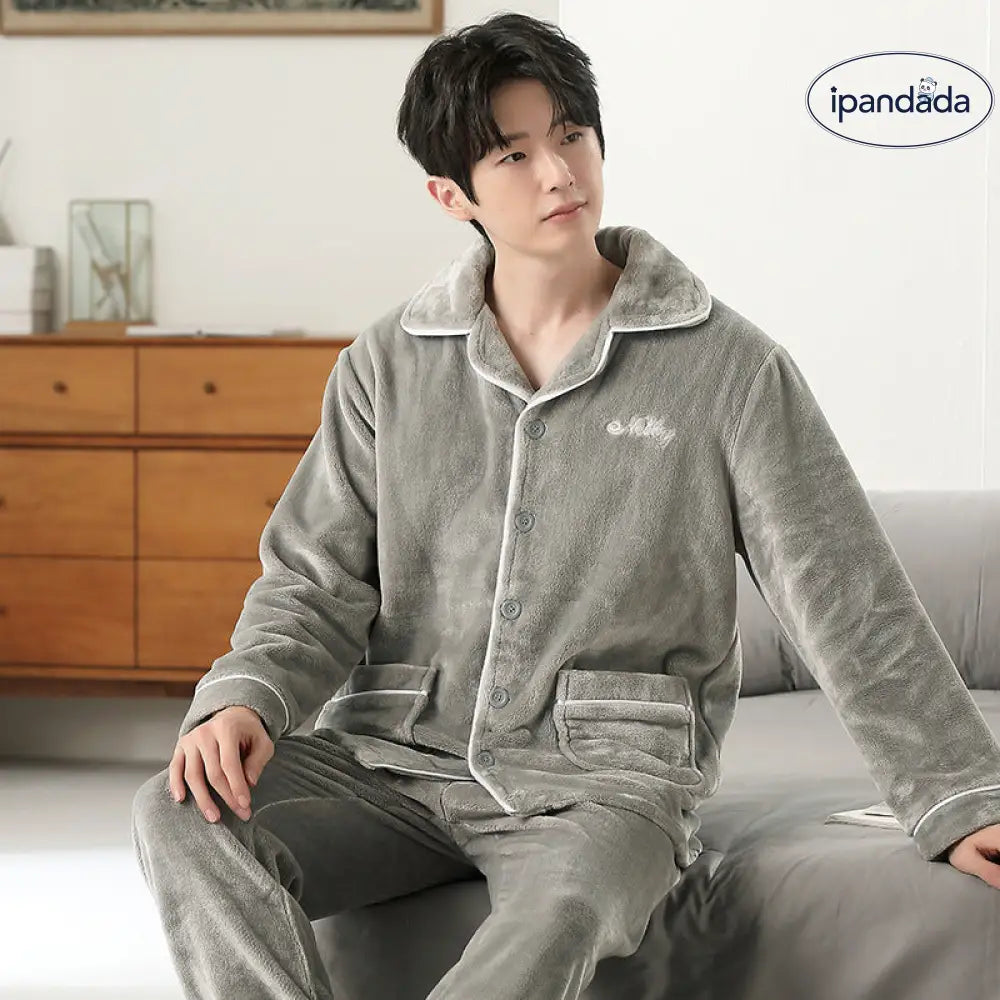 カップル パジャマ 男 秋冬 新作 ハイカラー ジッパー 加厚 長袖 コーラルフリース ルームウェア ID2936