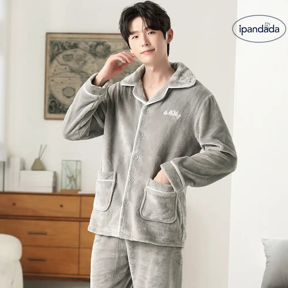 カップル パジャマ 男 秋冬 新作 ハイカラー ジッパー 加厚 長袖 コーラルフリース ルームウェア ID2936