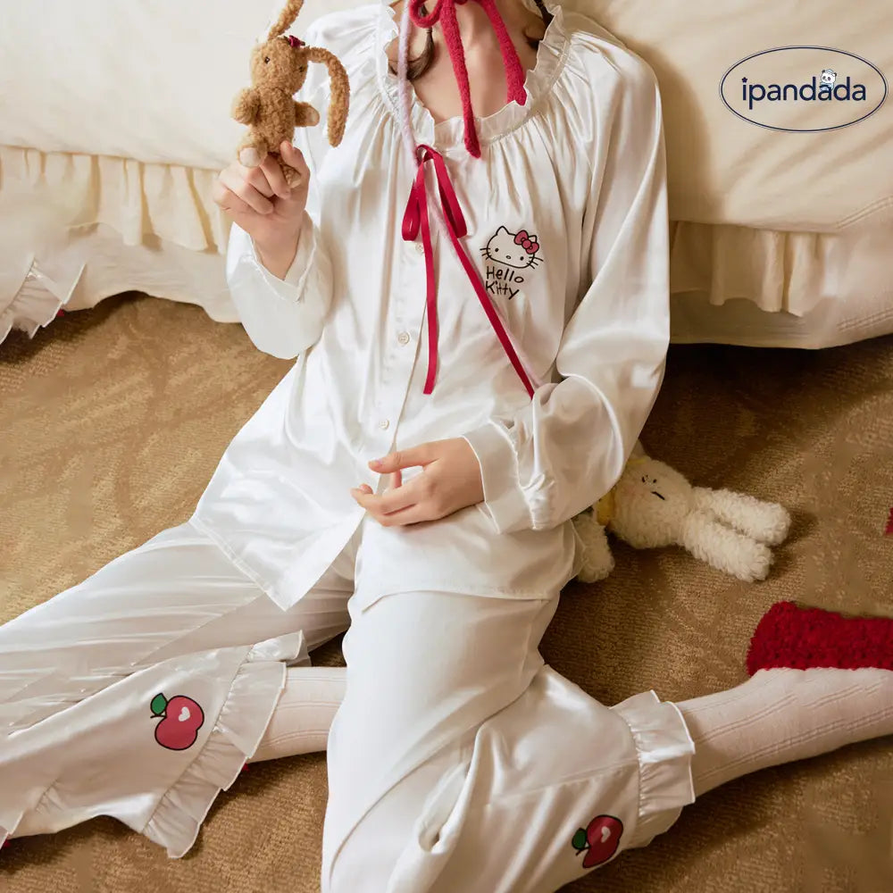 パジャマ 女 春秋 新作 キティ かわいい アイスシルク ゆったり ルームウェア リラックス 部屋着 寝間着 大人可愛い 長袖 セット ID4924 レディース＞セットアップ