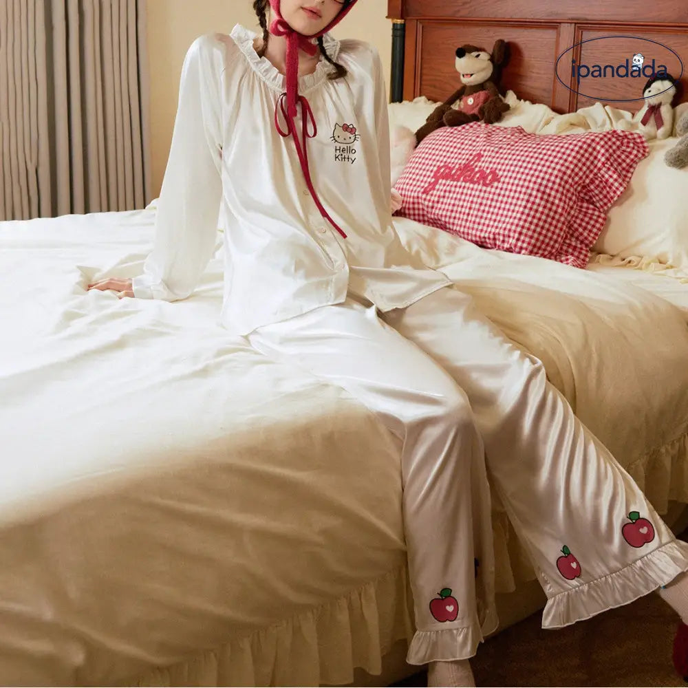 パジャマ 女 春秋 新作 キティ かわいい アイスシルク ゆったり ルームウェア リラックス 部屋着 寝間着 大人可愛い 長袖 セット ID4924 レディース＞セットアップ