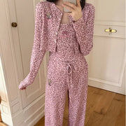 パジャマ 女性 春秋 豹柄 KTキャット カップ付き 可愛い 厚手 可愛い 前開き 春 夏 かわいい おしゃれ 3点セット ルームウェア ID4365 レディース＞セットアップ