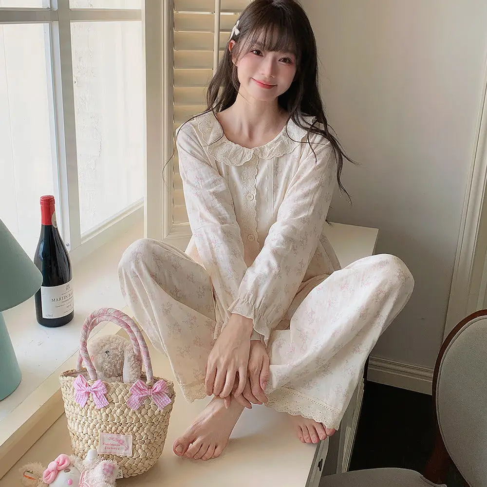 パジャマ 女性用 プリント レース 長袖 ルームウェア ID4658 - タイプ③ / L