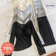 ID418 パジャマ レディース 春 秋 美乳 ロングスリーブ レース フリル セクシー パッド付き ルームウェア レディース＞セットアップ