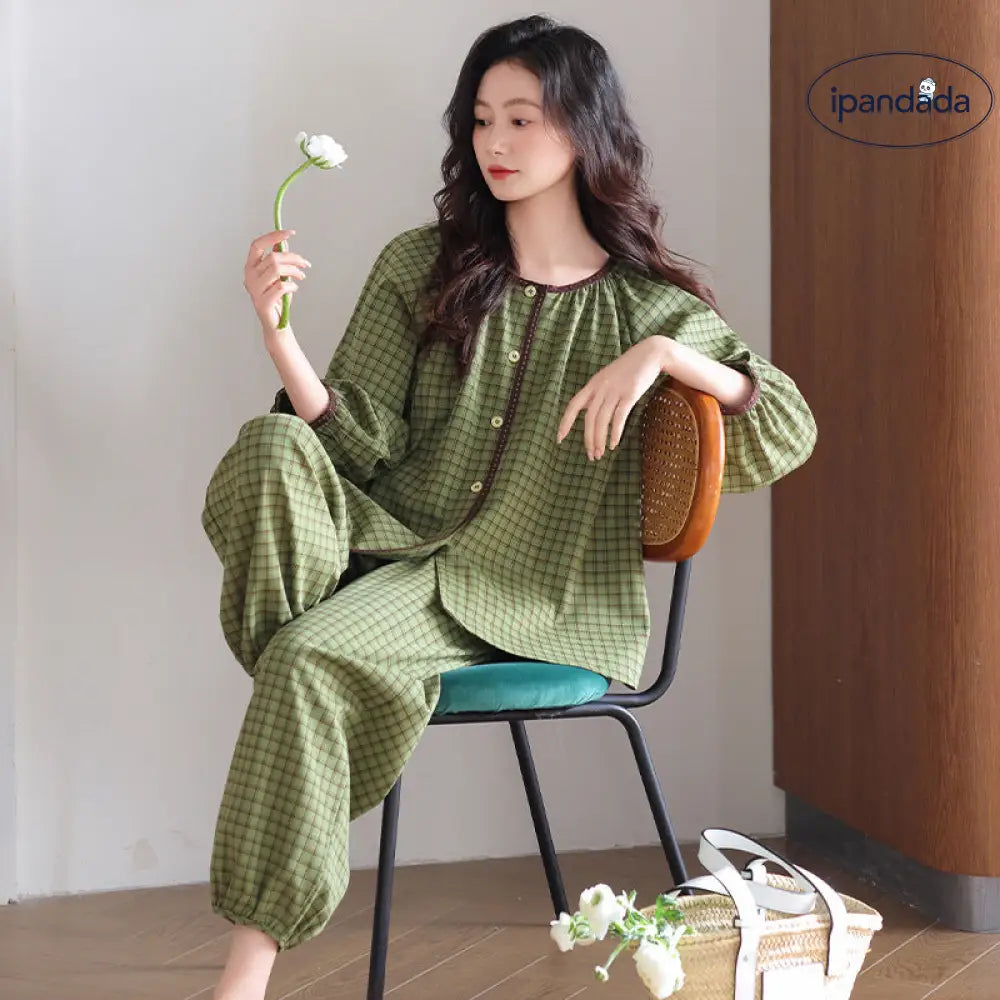 パジャマ レディース 春秋 人気 ゆったり 大きいサイズ ロングスリーブ ロングパンツ セット ID4328