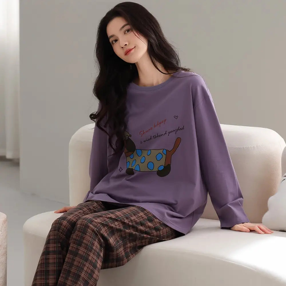 パジャマ レディース 春秋用 コットン 長袖 ゆったり カジュアル アニメ 可愛い 新作 ルームウェア ID3897 タイプ① / M