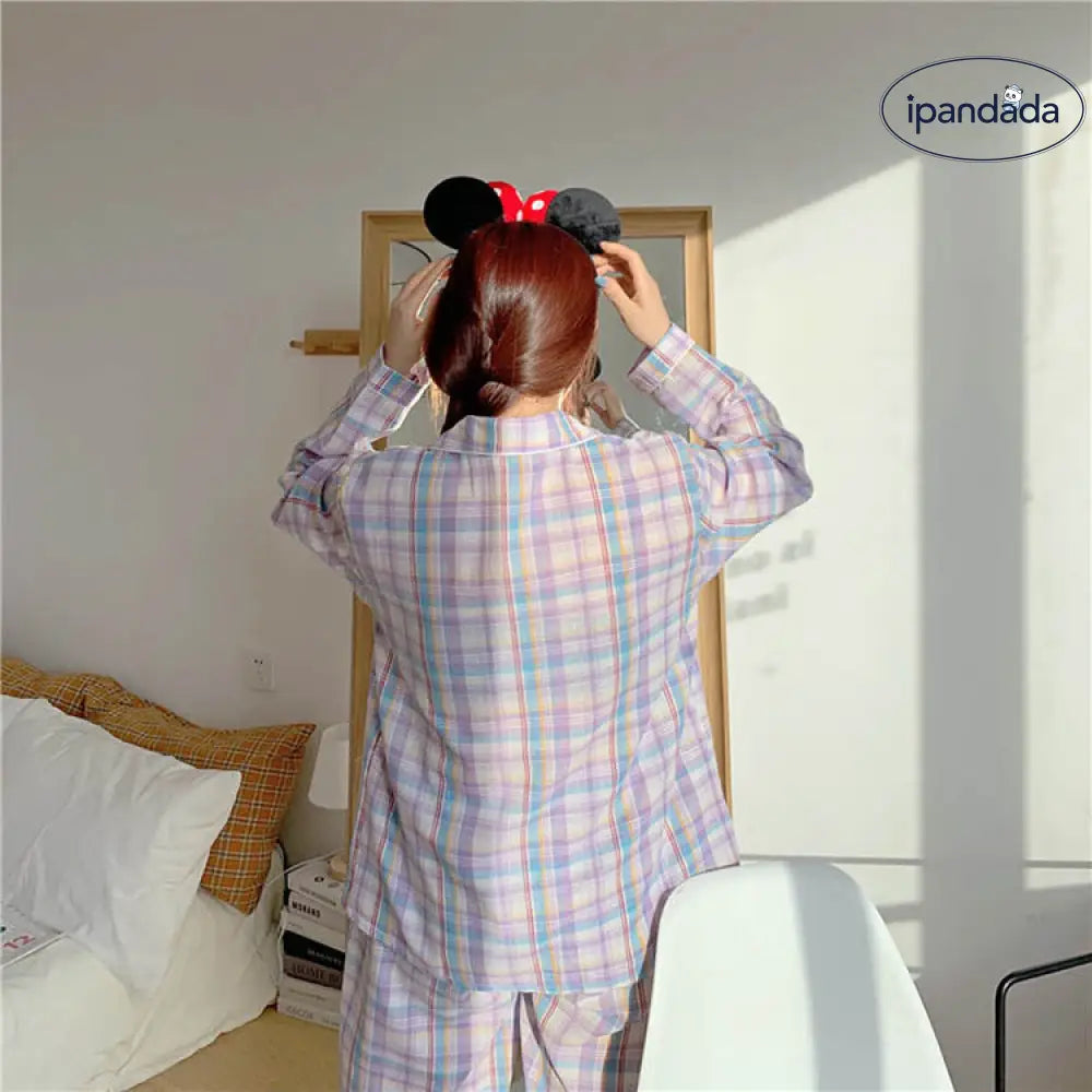 パジャマ レディース 春 秋 長袖 パジャマ ロングパンツ ルームウェア 上下セット チェック柄 パジャマ 可愛い 部屋着 韓国風 寝巻き パジャマ ID3984