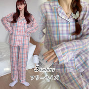パジャマ レディース 春 秋 長袖 パジャマ ロングパンツ ルームウェア 上下セット チェック柄 パジャマ 可愛い 部屋着 韓国風 寝巻き パジャマ ID3984