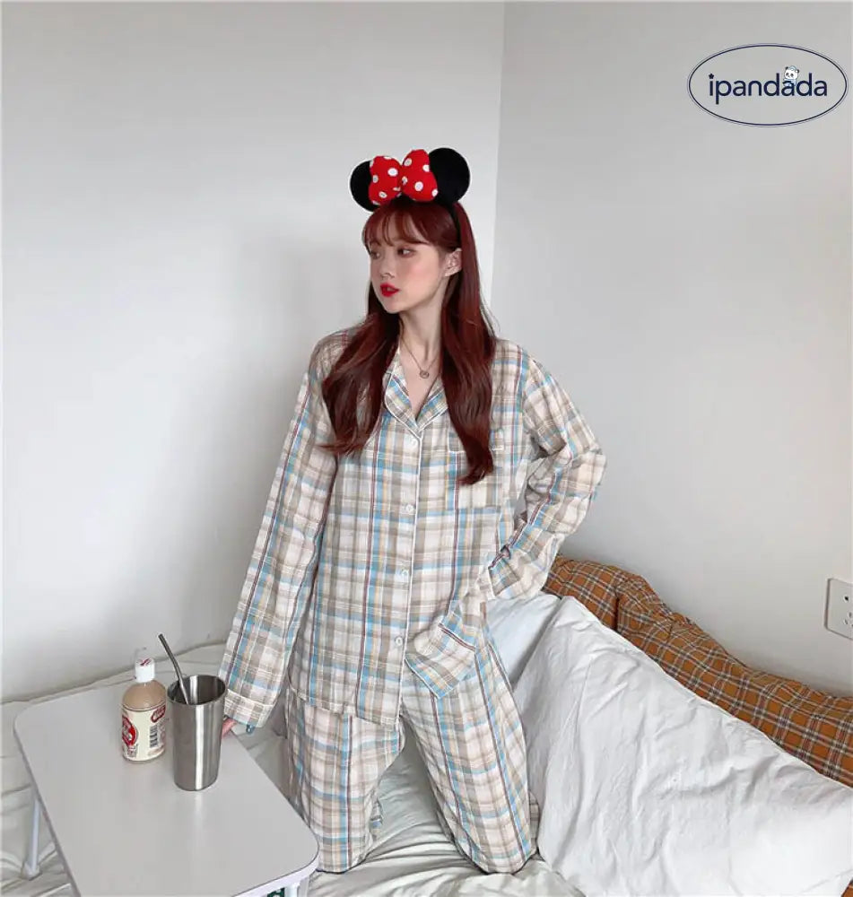 パジャマ レディース 春 秋 長袖 パジャマ ロングパンツ ルームウェア 上下セット チェック柄 パジャマ 可愛い 部屋着 韓国風 寝巻き パジャマ ID3984