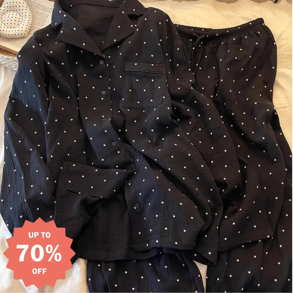 パジャマ レディース 春秋 長袖 セット 韓国系 高級感 クロスボーダー ルームウェア 大きいサイズ 新作 ID4324 ブラック / M