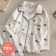 パジャマ レディース 春秋 長袖 セットアップ ルームウェア 高級感 大きいサイズ ダックスフンド コットンシフォン 部屋着 韓国風 ID2086