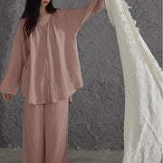 パジャマ レディース 春秋 長袖 長ズボン パッド付き 高級感 リラックス 部屋着 セット ID4172 ピンク / M