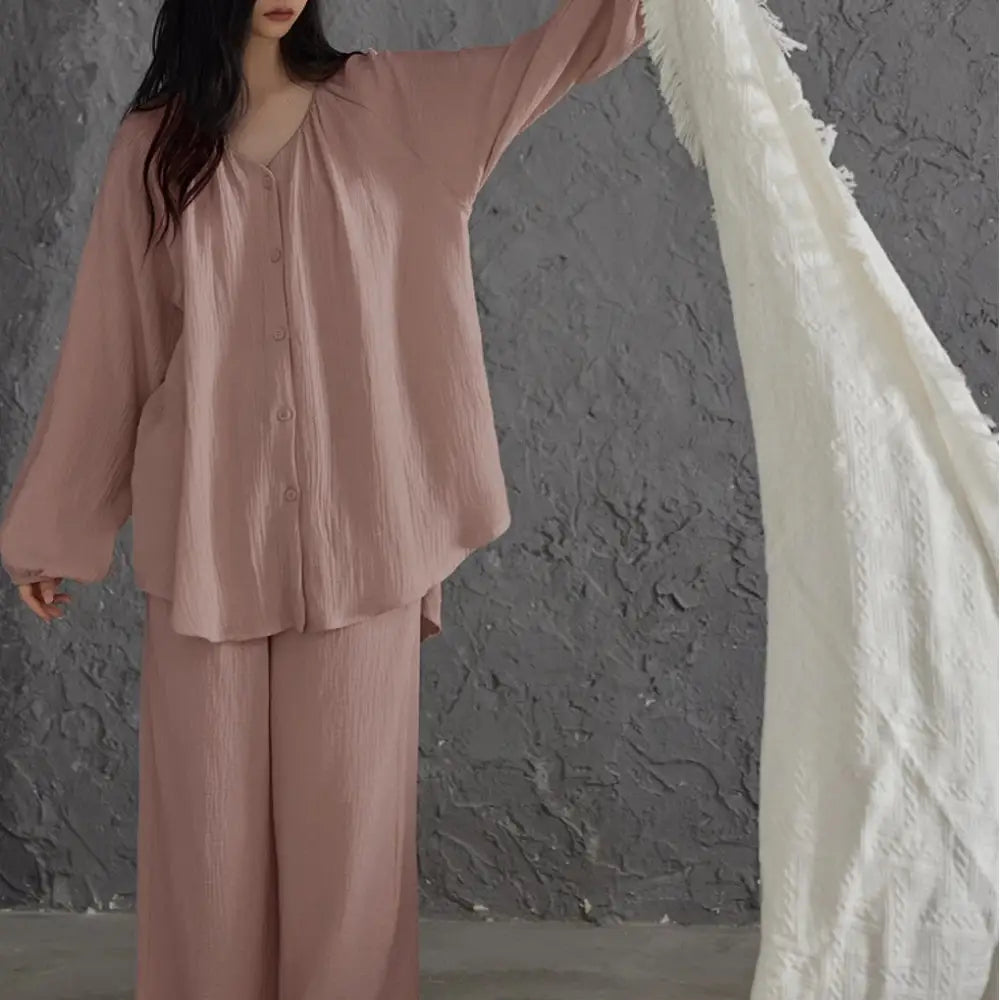 パジャマ レディース 春秋 長袖 長ズボン パッド付き 高級感 リラックス 部屋着 セット ID4172 ピンク / M