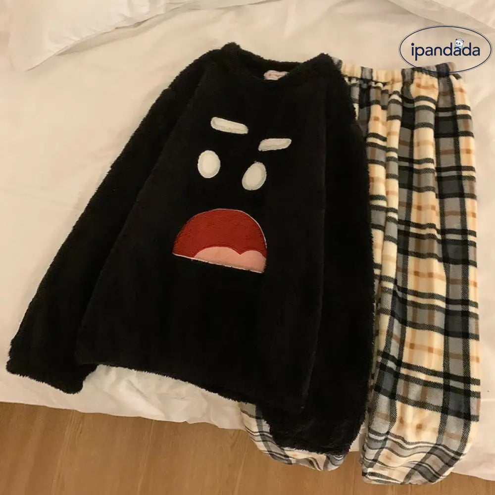パジャマ レディース 冬 スティッチ 長袖 パンツ キャラクター ラウンドネック 保温 ホームウェア セットアップ 暖かい 柔らかい 快適 おしゃれ ルームウェア 自宅用 リラックス 着心地 ID2718
