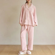 パジャマ レディース 冬用 無地 シンプル カジュアル 長袖 フリース ルームウェア セット ナイトウェア かわいい 可愛い 暖かい あったか 長袖 クリスマスプレゼント ID3568 ピンク / M レディース＞セットアップ