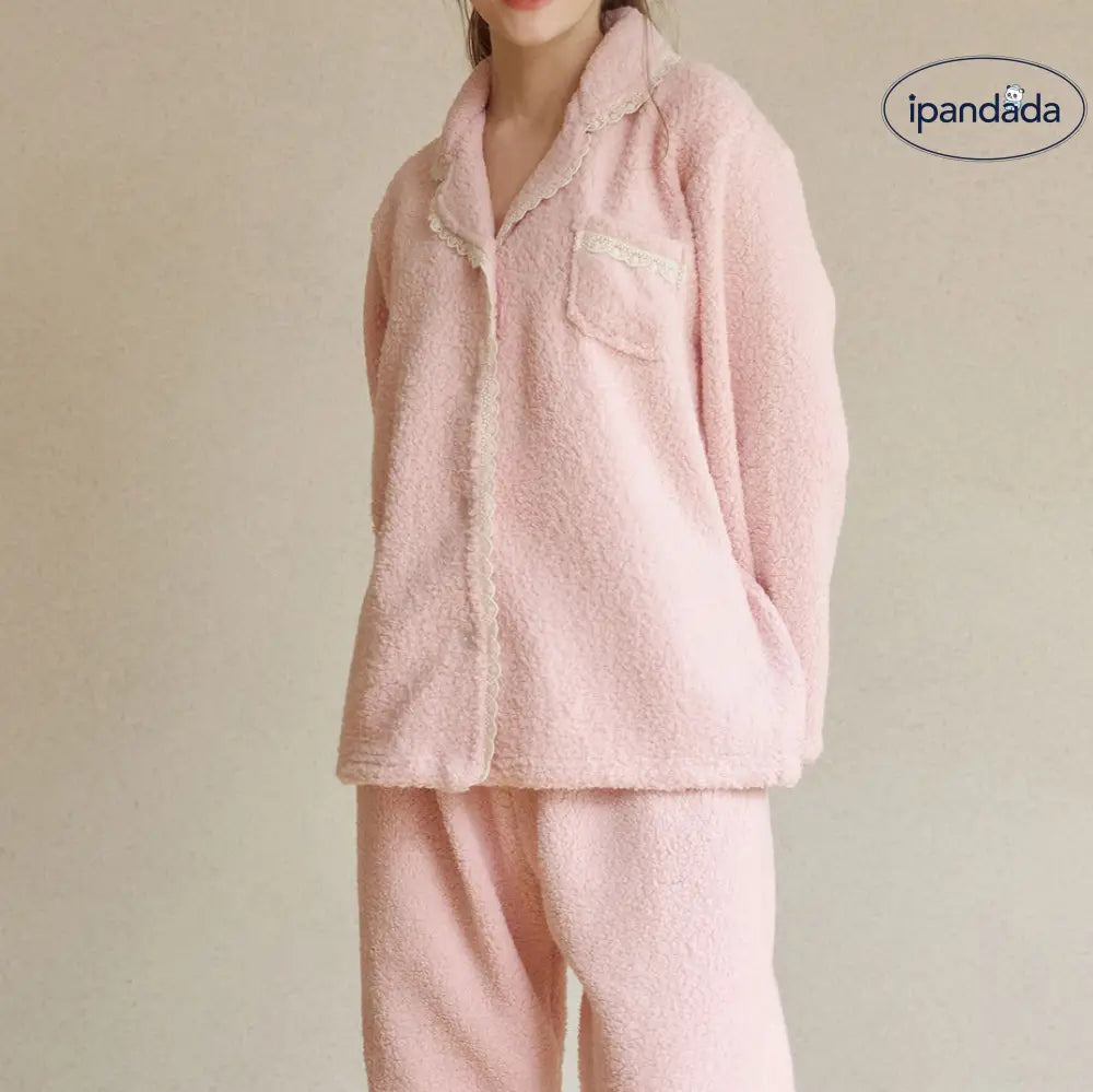 パジャマ レディース 冬用 無地 シンプル カジュアル 長袖 フリース ルームウェア セット ナイトウェア かわいい 可愛い 暖かい あったか 長袖 クリスマスプレゼント ID3568 レディース＞セットアップ