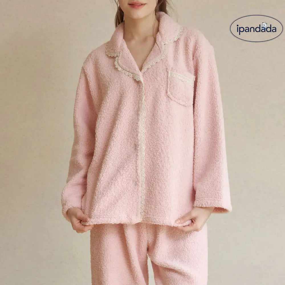 パジャマ レディース 冬用 無地 シンプル カジュアル 長袖 フリース ルームウェア セット ナイトウェア かわいい 可愛い 暖かい あったか 長袖 クリスマスプレゼント ID3568 レディース＞セットアップ