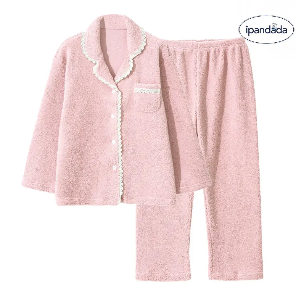 パジャマ レディース 冬用 無地 シンプル カジュアル 長袖 フリース ルームウェア セット ナイトウェア かわいい 可愛い 暖かい あったか 長袖 クリスマスプレゼント ID3568 レディース＞セットアップ