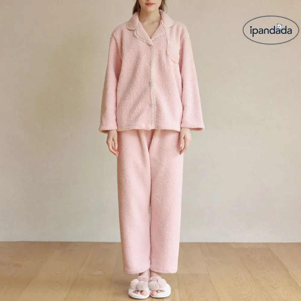 パジャマ レディース 冬用 無地 シンプル カジュアル 長袖 フリース ルームウェア セット ナイトウェア かわいい 可愛い 暖かい あったか 長袖 クリスマスプレゼント ID3568 レディース＞セットアップ