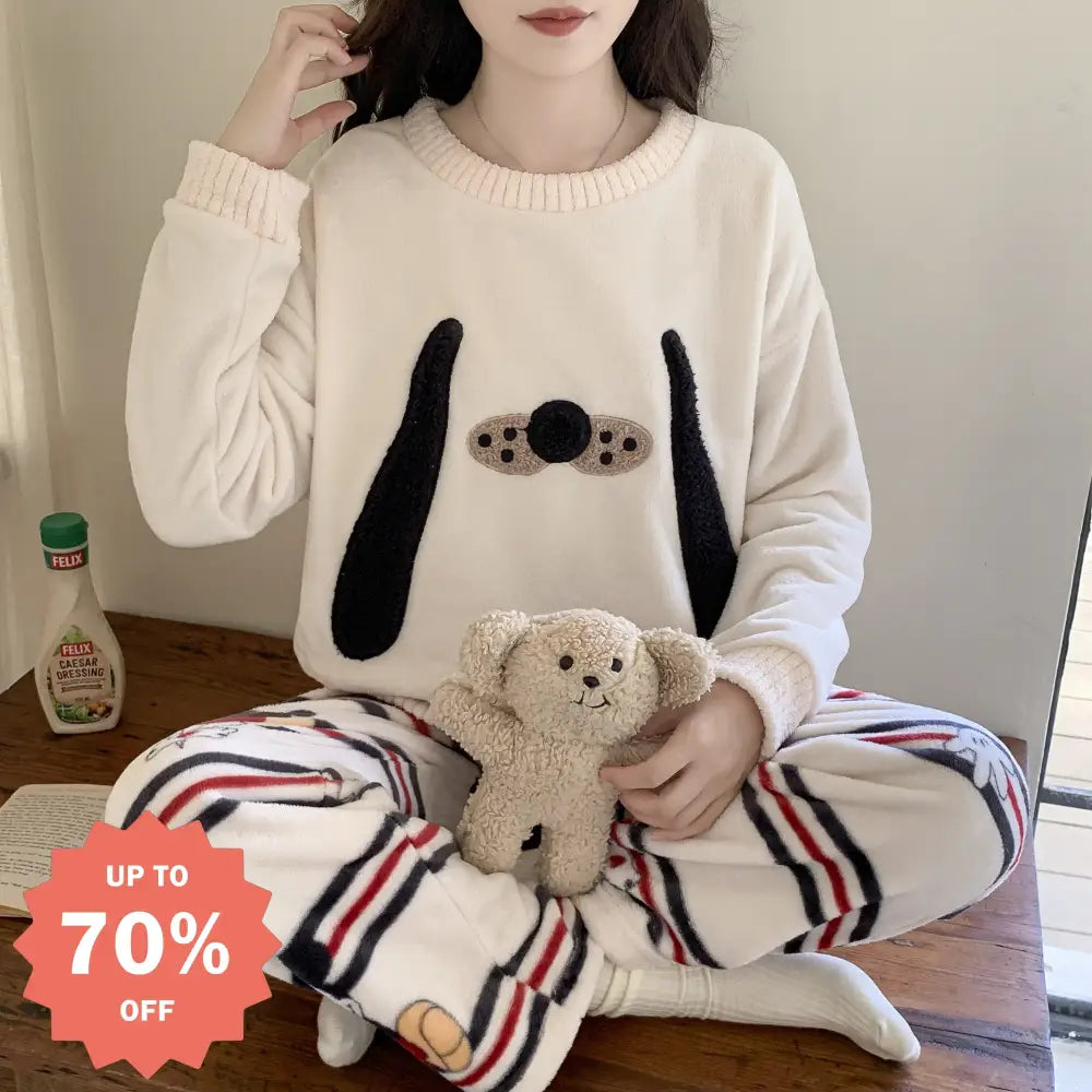 パジャマ レディース 冬用 フリース 裏起毛 ラウンドネック ゆったり 快適 コーラルフリース ルームウェアセット ID3900 写真通り / M