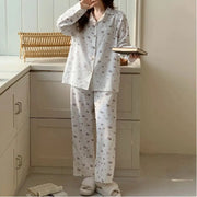 パジャマ レディース カーディガン 襟付き 長袖 ロングパンツ 春秋 部屋着 セット ID4154