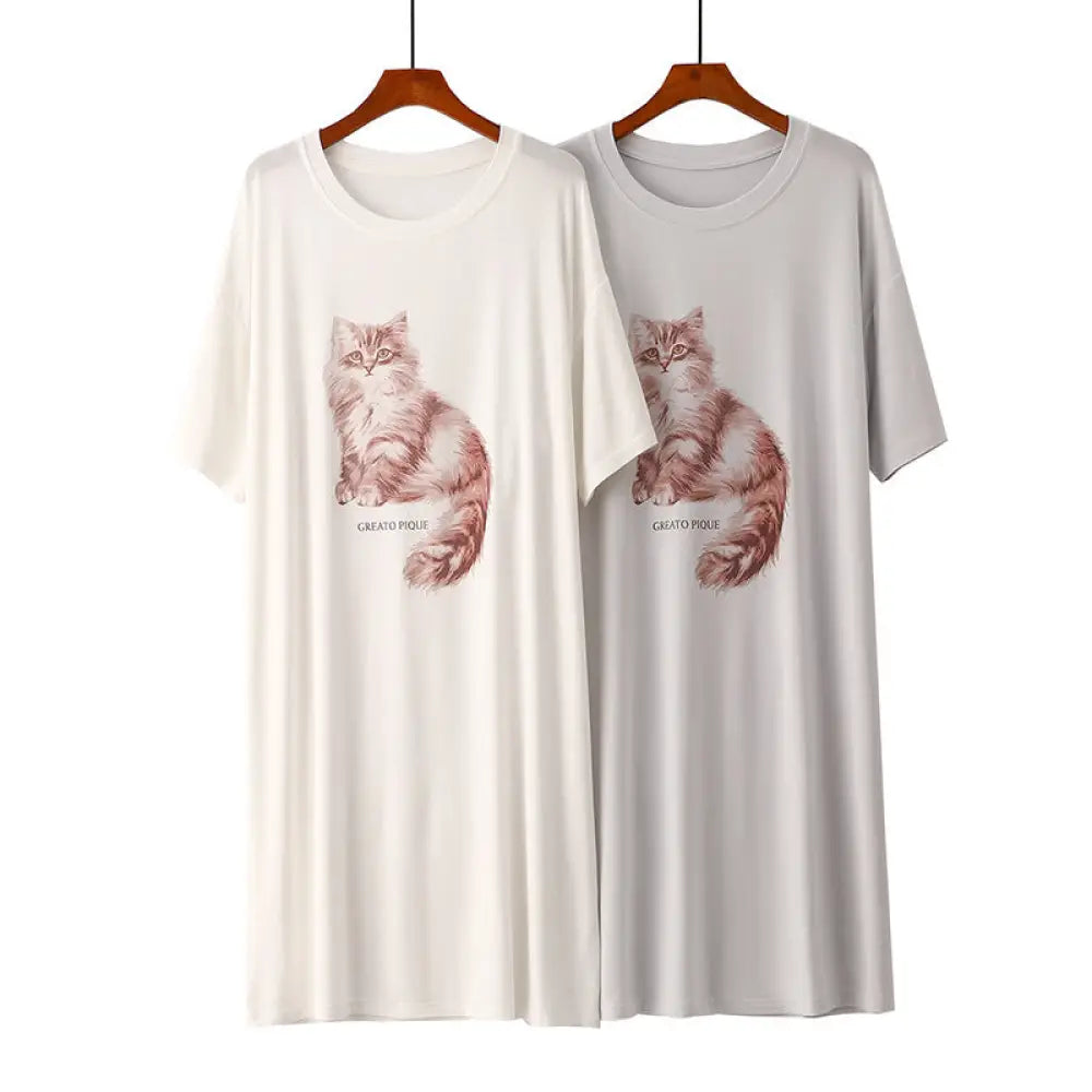ID645 パジャマ レディース 猫柄 ワンピース ルームウェア 夏 入院 産後 マタニティ 可愛い 大人用 母の日 レディース＞ワンピース