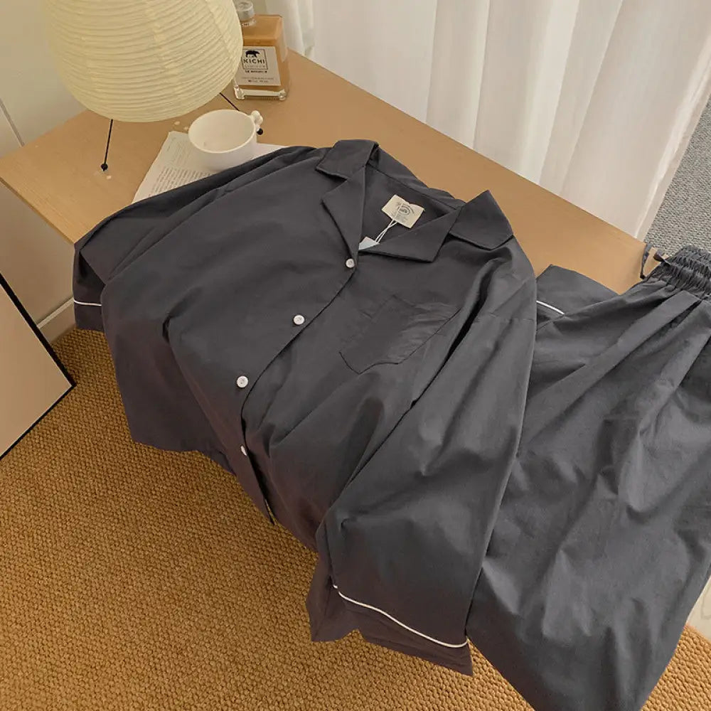 パジャマ レディース 綿素材 秋用 長袖 長ズボン ゆったり 外出可能 ルームウェア セットアップ ペア ID2575 男性 ダークグレー / レディースＭ