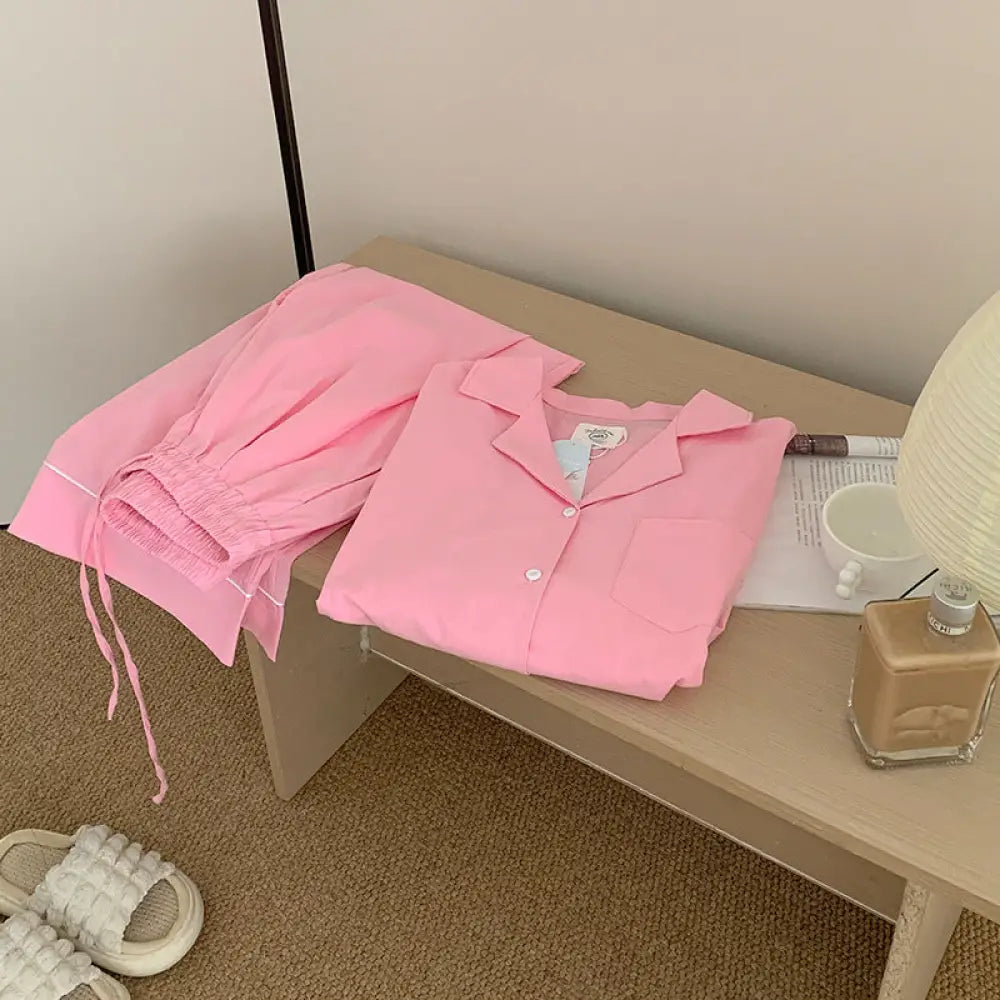 パジャマ レディース 綿素材 秋用 長袖 長ズボン ゆったり 外出可能 ルームウェア セットアップ ペア ID2575 女性 ピンク / レディースＭ