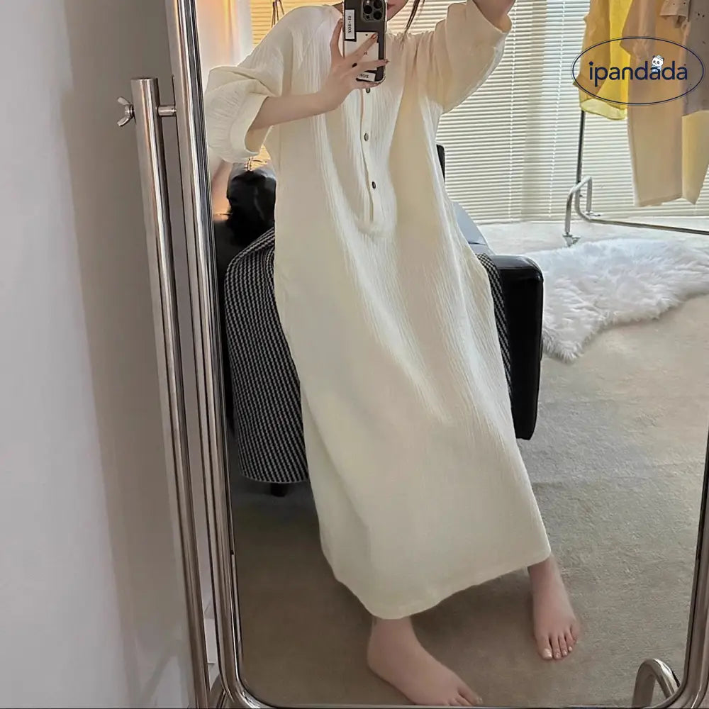 ID584 パジャマ レディース 前開き パジャマ ワンピース 夏 ロング丈 可愛い かわいい ルームウェア シンプル 無地 入院 産前 産後 前あき 伸縮性 マタニティ プレゼント レディース＞ワンピース