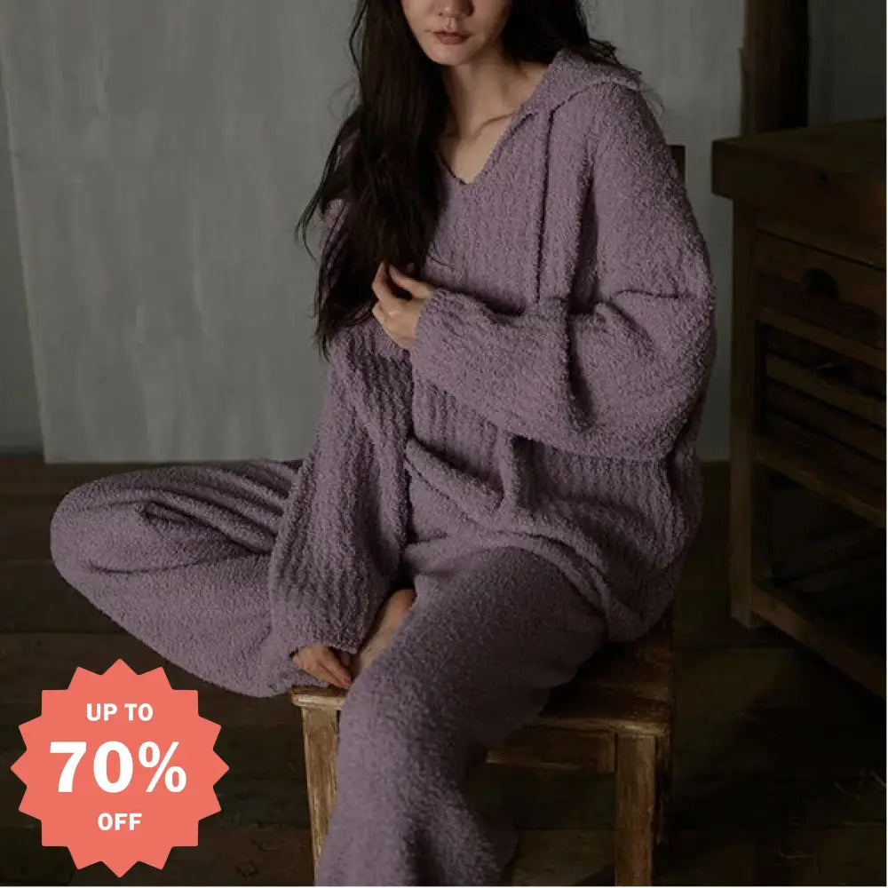 パジャマ レディース 秋冬 半分フリース ソフト フワフワ 長袖 ルームウェア コーラルフリース セット ID3047 パープル / M